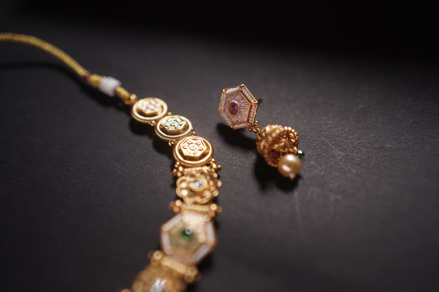 Gothica Naayika Noire Antique Necklace Set with Kundan stones