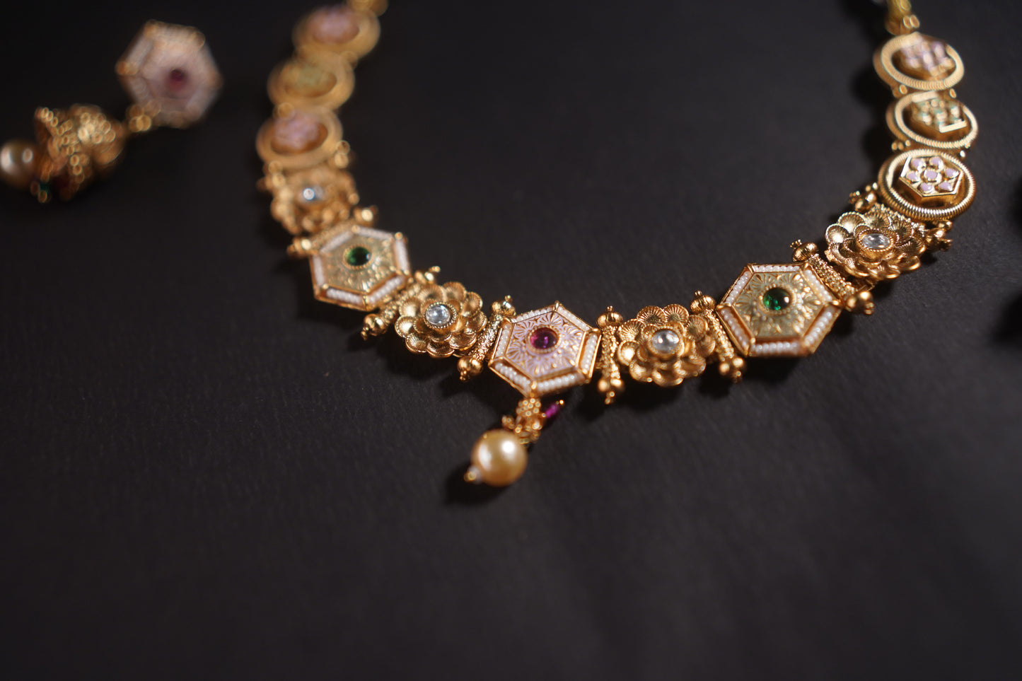 Gothica Naayika Noire Antique Necklace Set with Kundan stones