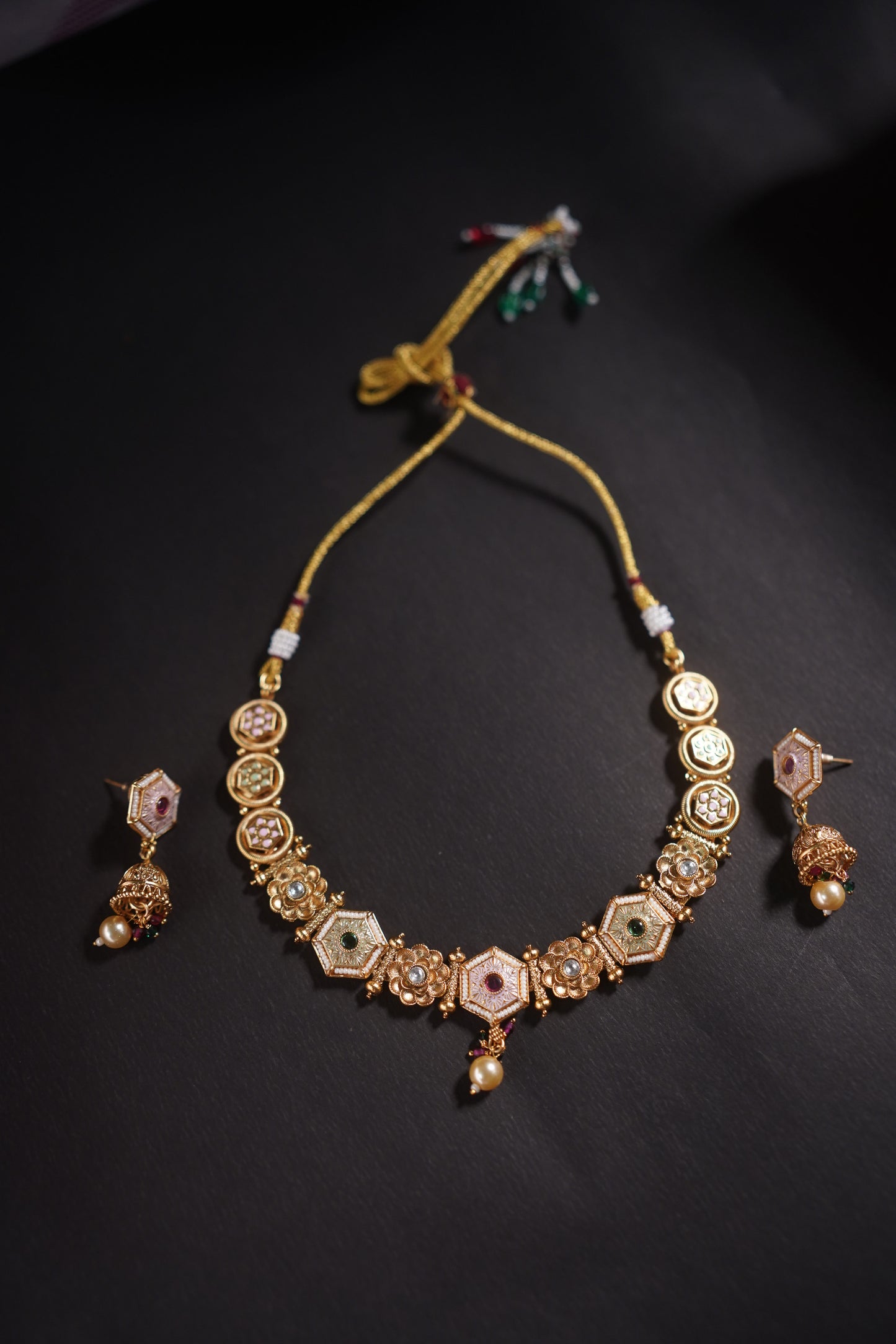 Gothica Naayika Noire Antique Necklace Set with Kundan stones