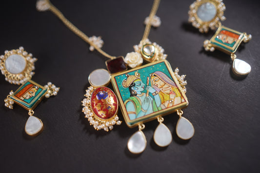 Gothica Roopkatha Handmade Necklace set with hand painting and meena and stone work