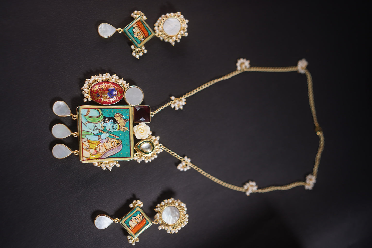 Gothica Roopkatha Handmade Necklace set with hand painting and meena and stone work