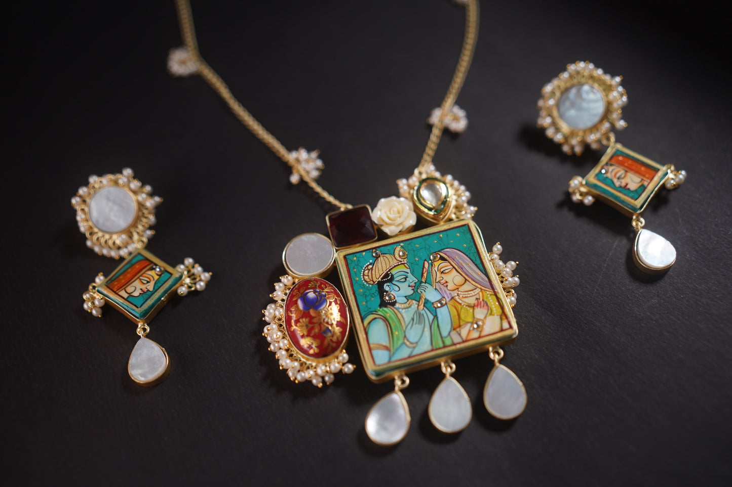 Gothica Roopkatha Handmade Necklace set with hand painting and meena and stone work