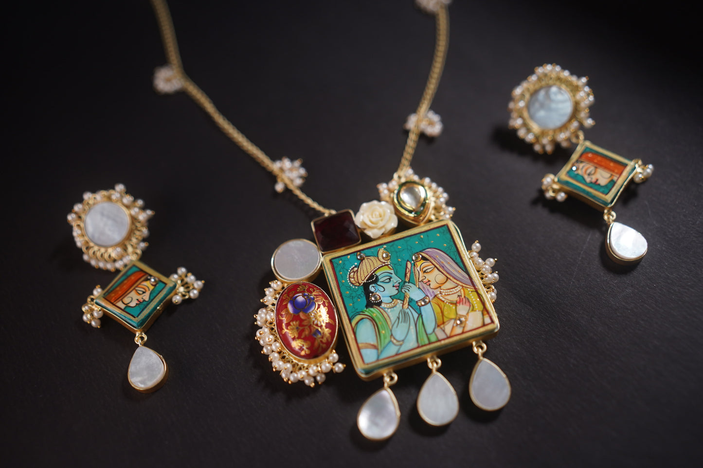 Gothica Roopkatha Handmade Necklace set with hand painting and meena and stone work