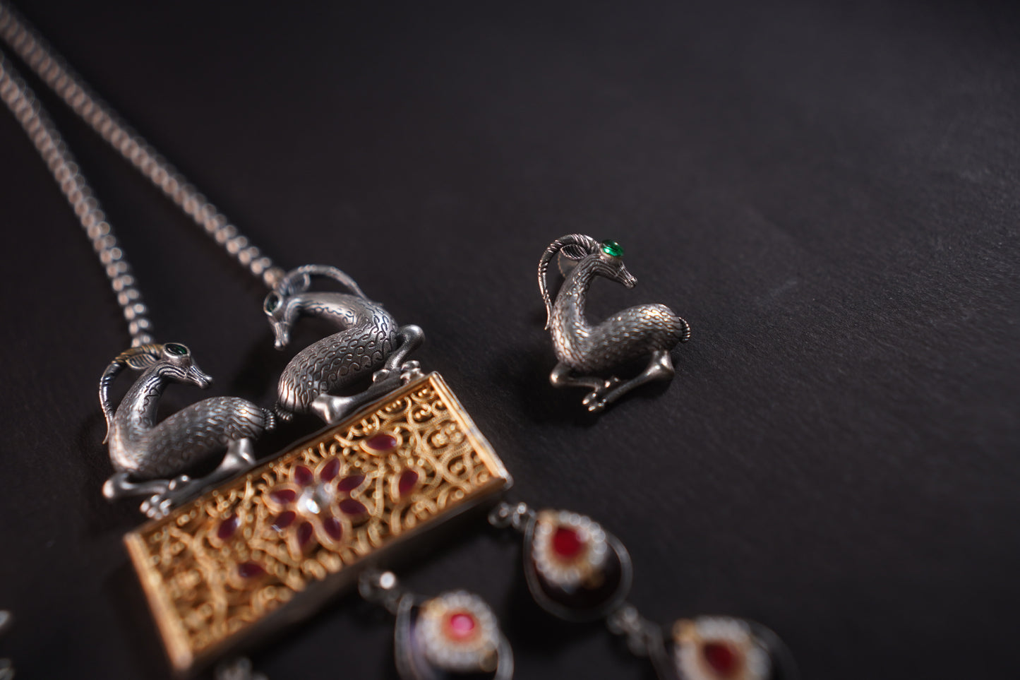 Gothica Hand of the Hart  Statement Necklace set Handmade with artistry Kundan work, enamel inlay.