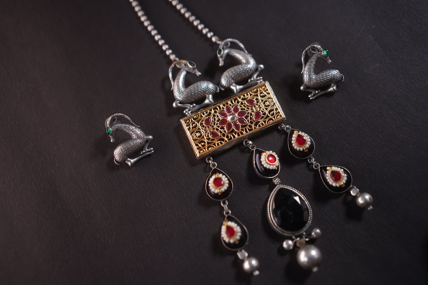 Gothica Hand of the Hart  Statement Necklace set Handmade with artistry Kundan work, enamel inlay.