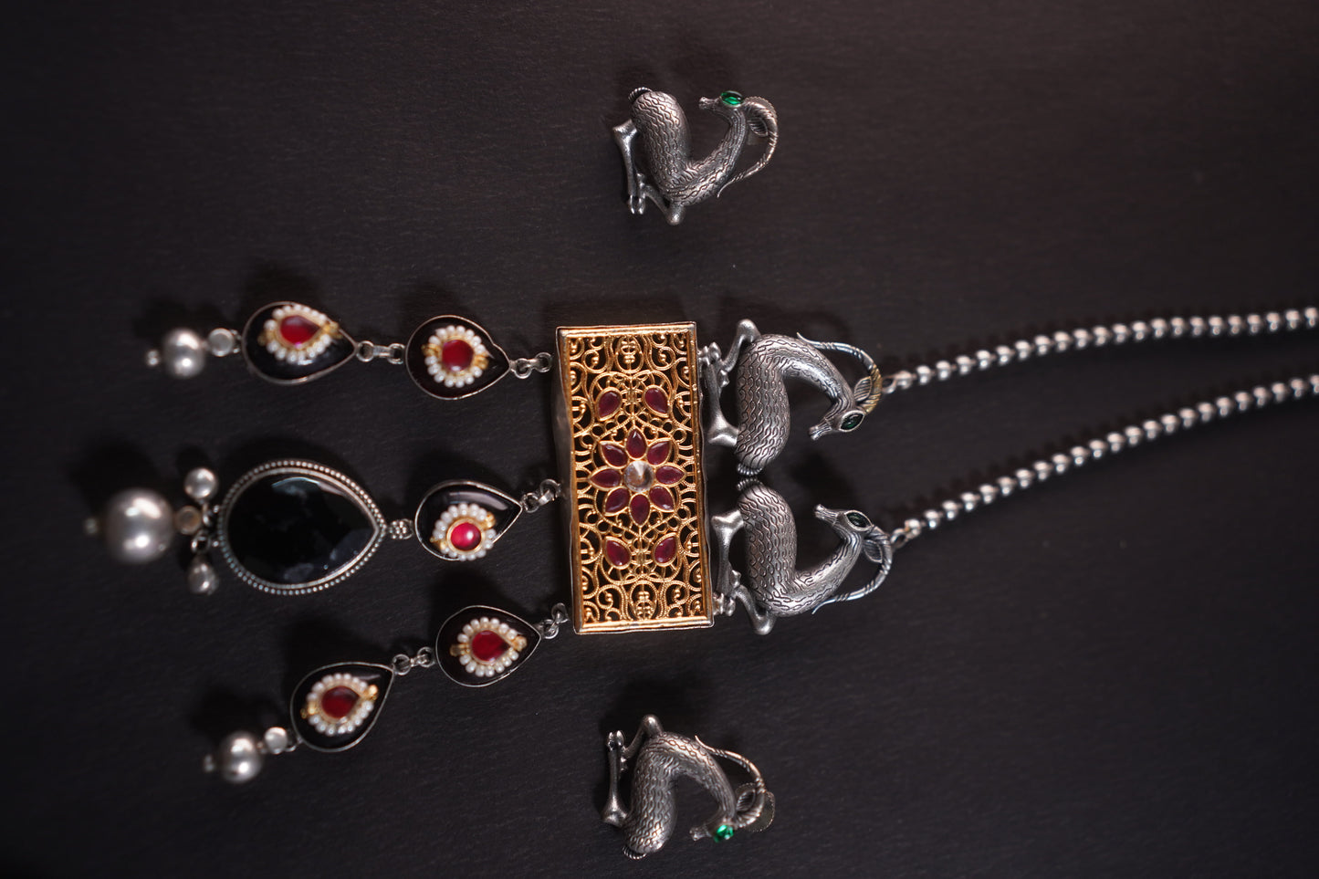 Gothica Hand of the Hart  Statement Necklace set Handmade with artistry Kundan work, enamel inlay.