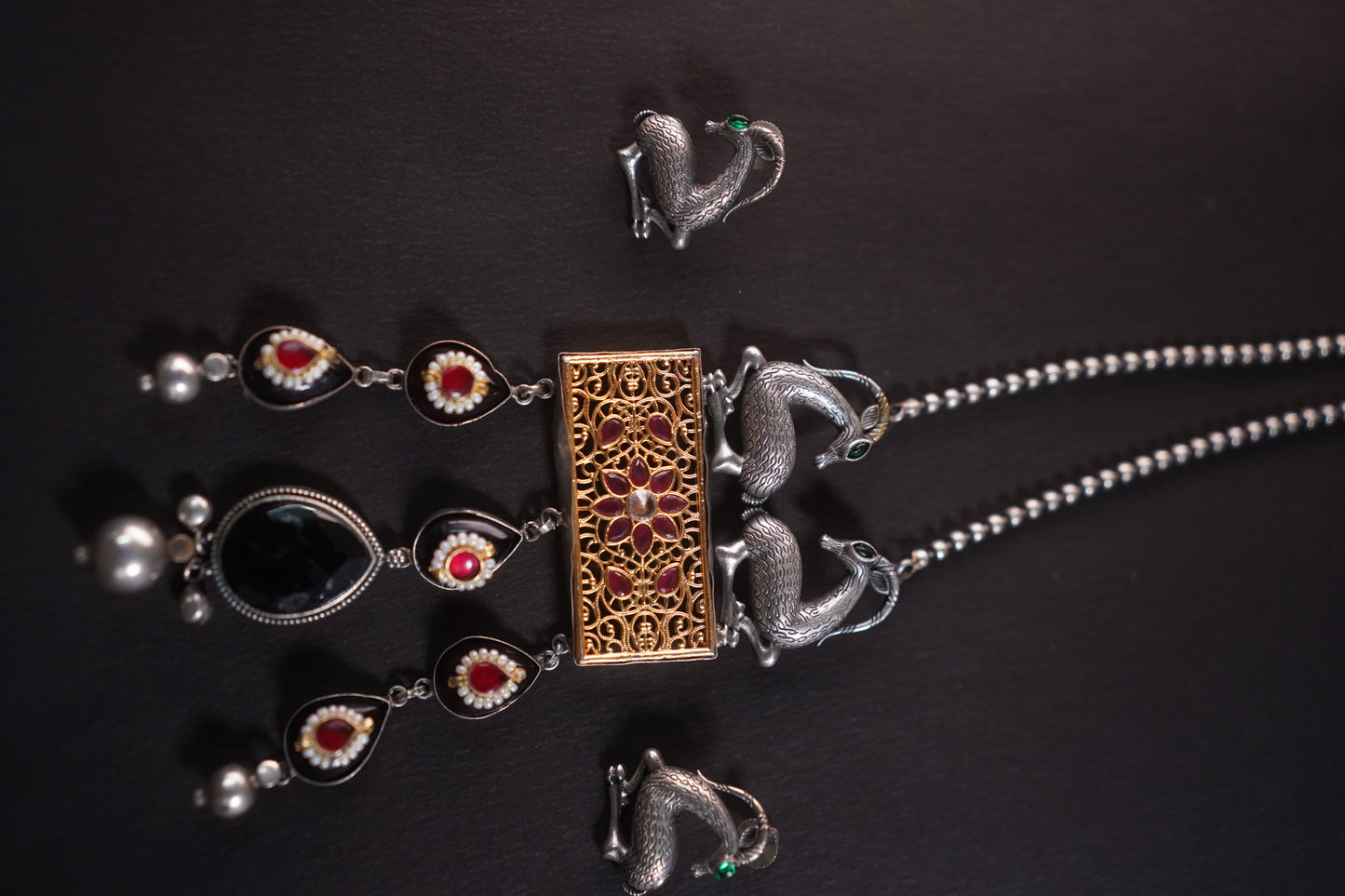 Gothica Hand of the Hart  Statement Necklace set Handmade with artistry Kundan work, enamel inlay.