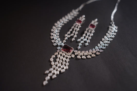 Gothica The Bloodflame Necklace set featuring AAA Quality American Diamonds with rhodium plating