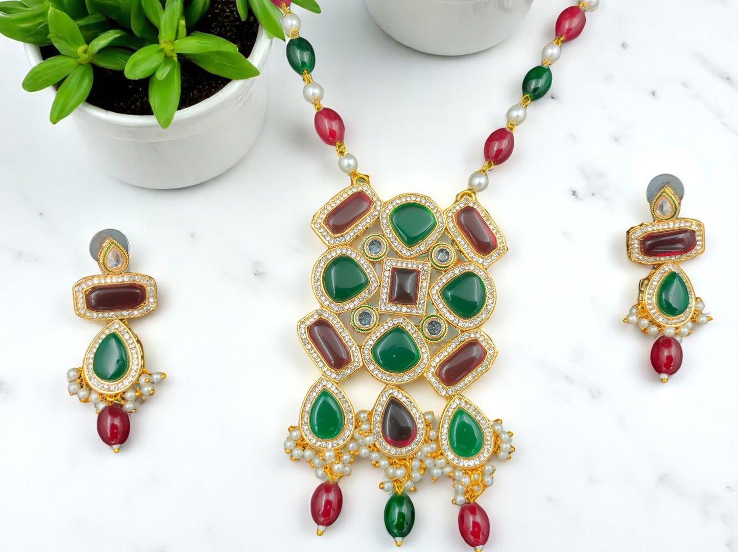 Gothica Raktatara Necklace set with Radiant Kundan Work