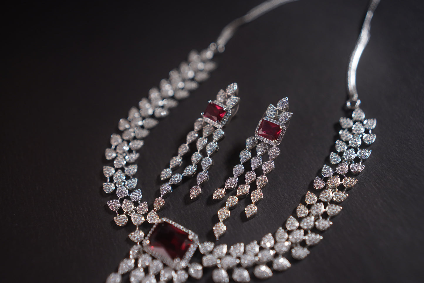 Gothica The Bloodflame Necklace set featuring AAA Quality American Diamonds with rhodium plating