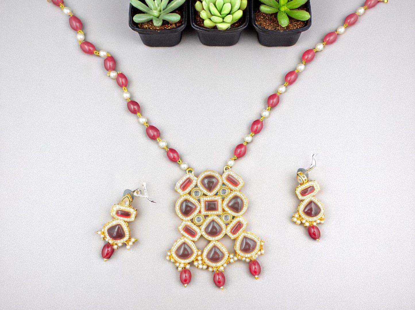 Gothica Raktatara Necklace set with Radiant Kundan Work