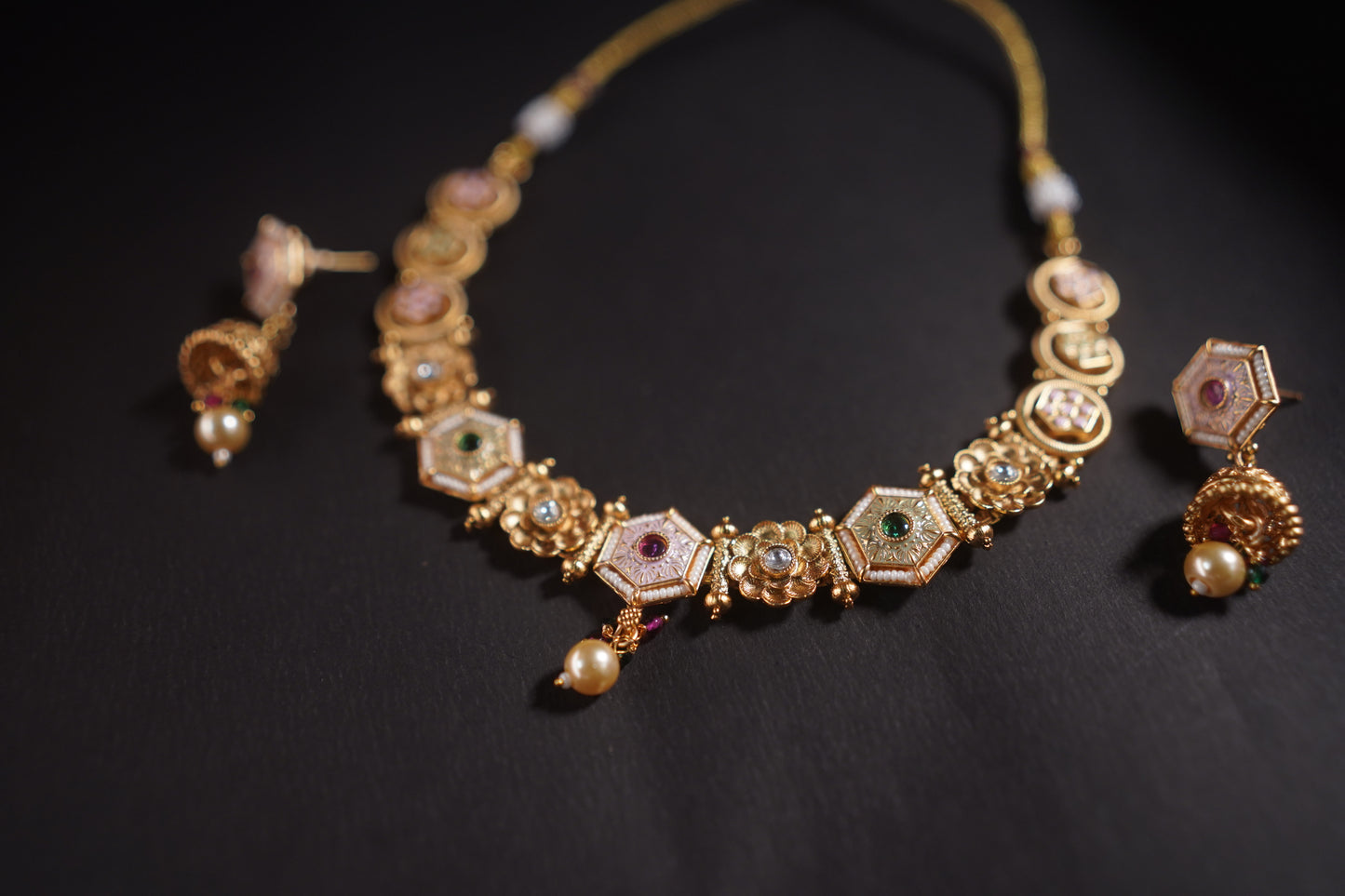 Gothica Naayika Noire Antique Necklace Set with Kundan stones