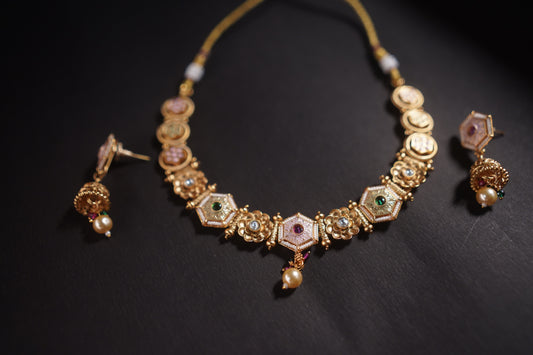 Gothica Naayika Noire Antique Necklace Set with Kundan stones