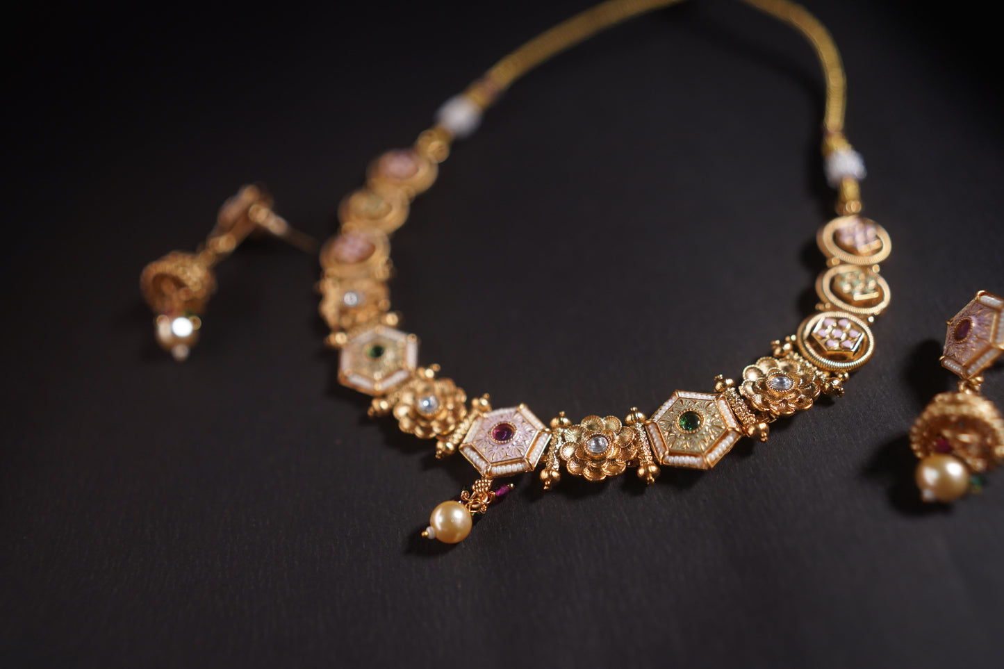 Gothica Naayika Noire Antique Necklace Set with Kundan stones