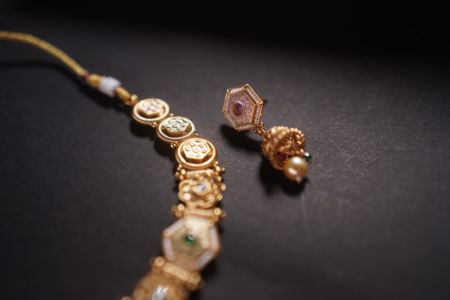 Gothica Naayika Noire Antique Necklace Set with Kundan stones