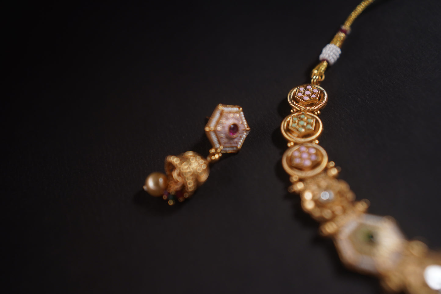 Gothica Naayika Noire Antique Necklace Set with Kundan stones