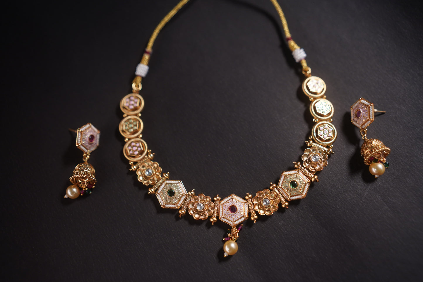 Gothica Naayika Noire Antique Necklace Set with Kundan stones