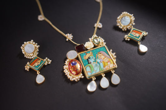 Gothica Roopkatha Handmade Necklace set with hand painting and meena and stone work