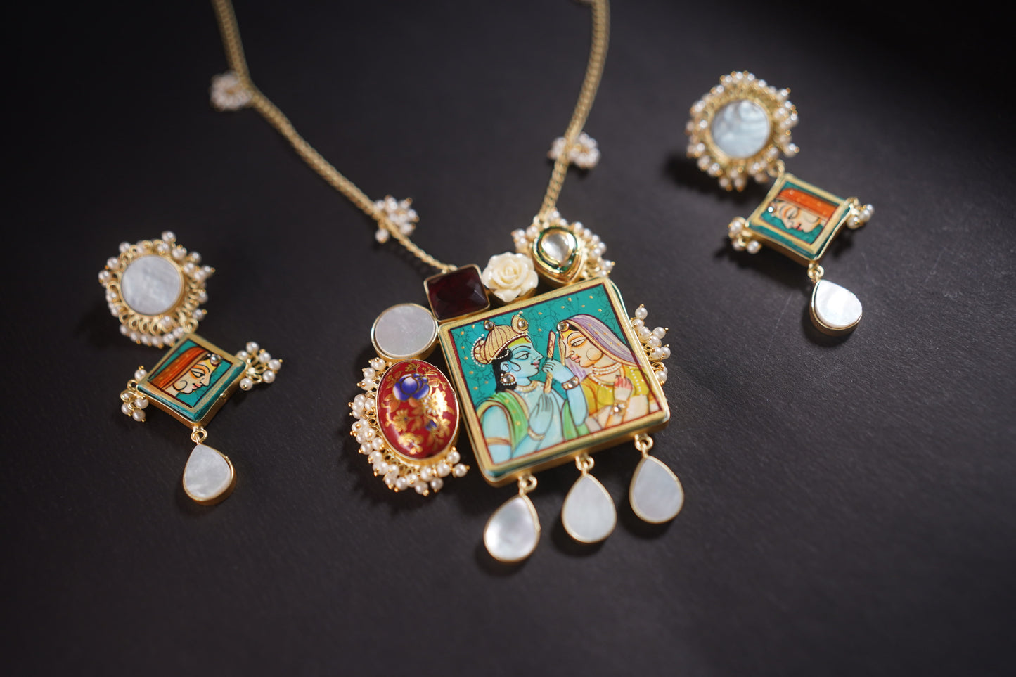 Gothica Roopkatha Handmade Necklace set with hand painting and meena and stone work