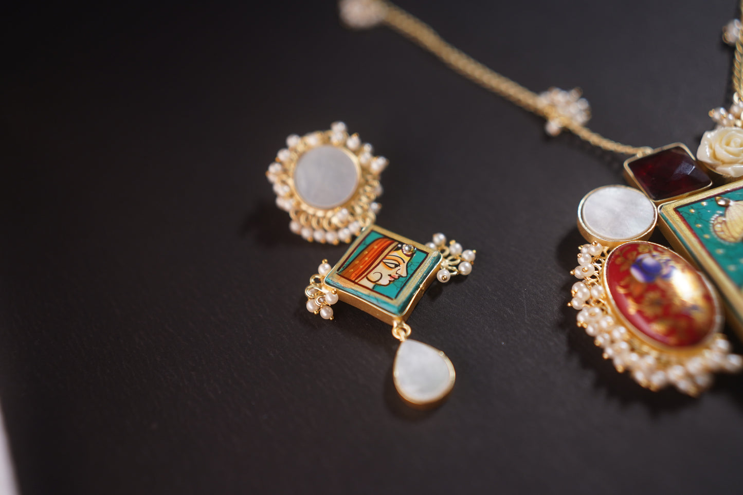 Gothica Roopkatha Handmade Necklace set with hand painting and meena and stone work