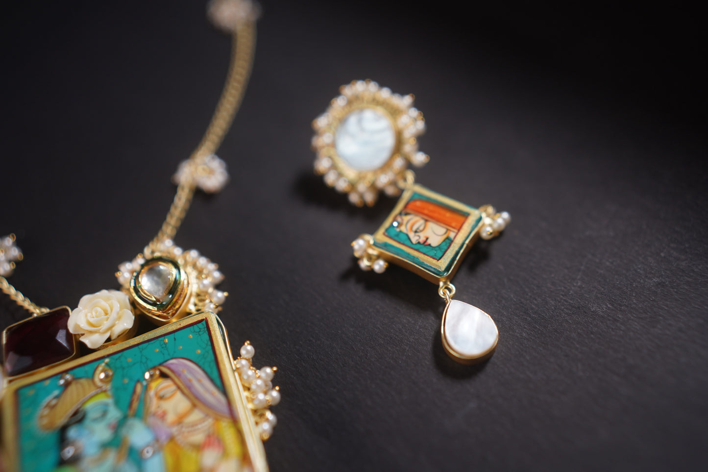 Gothica Roopkatha Handmade Necklace set with hand painting and meena and stone work