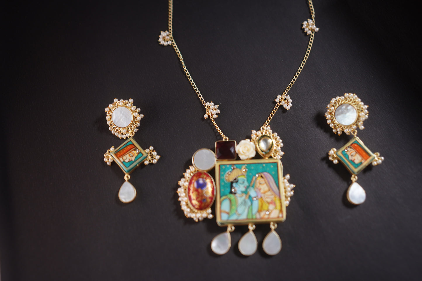 Gothica Roopkatha Handmade Necklace set with hand painting and meena and stone work