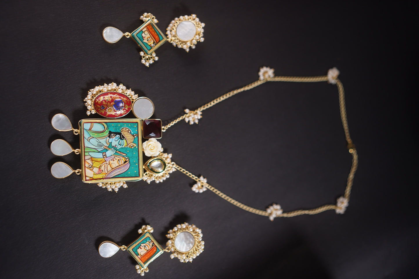Gothica Roopkatha Handmade Necklace set with hand painting and meena and stone work