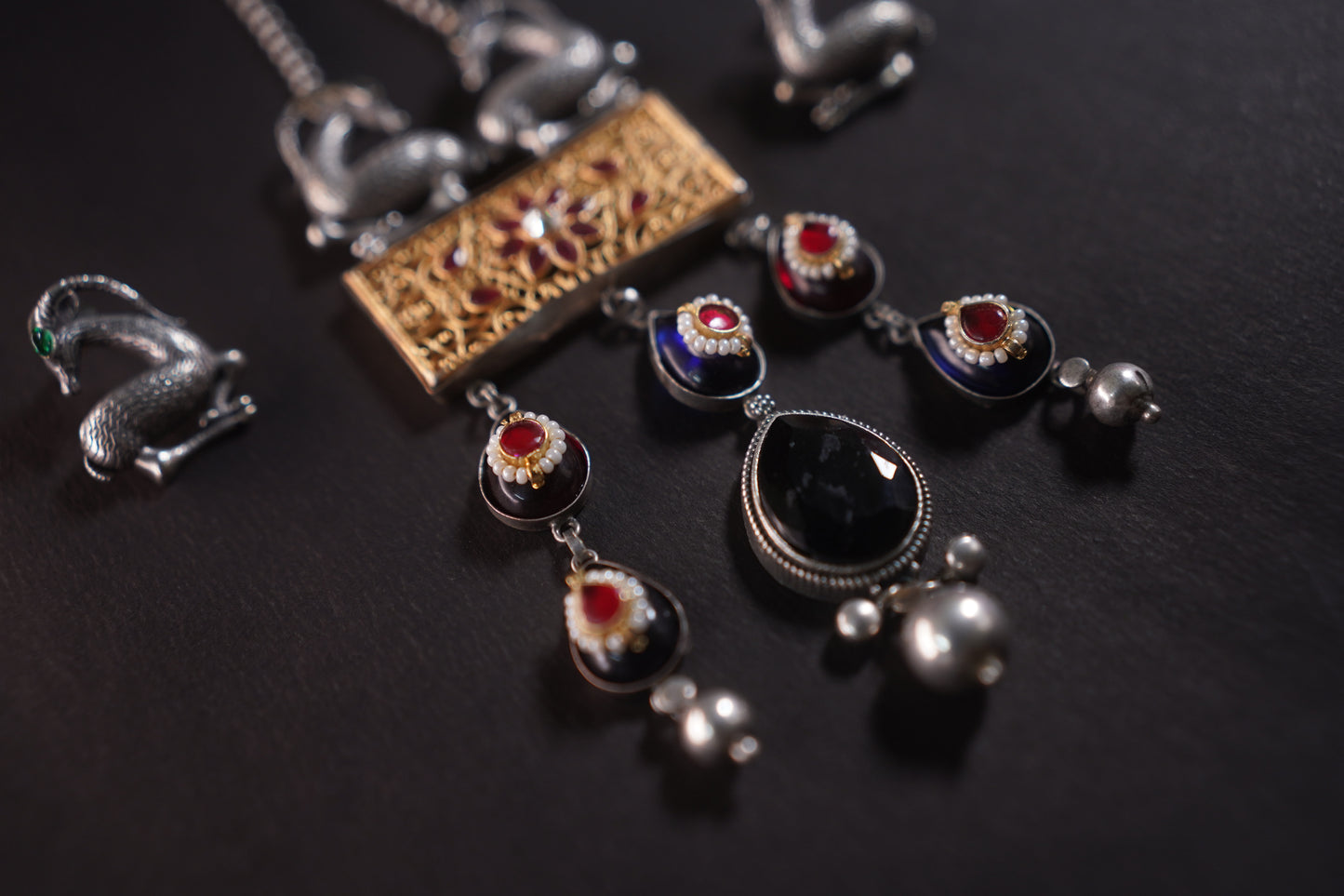 Gothica Hand of the Hart  Statement Necklace set Handmade with artistry Kundan work, enamel inlay.