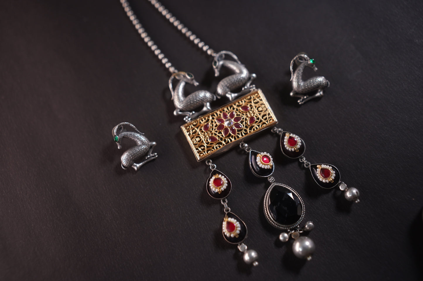 Gothica Hand of the Hart  Statement Necklace set Handmade with artistry Kundan work, enamel inlay.