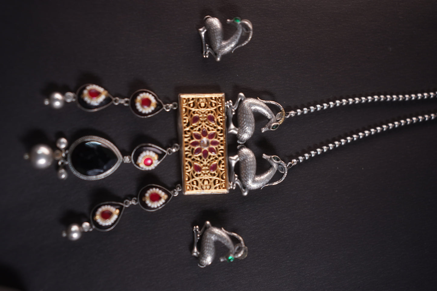 Gothica Hand of the Hart  Statement Necklace set Handmade with artistry Kundan work, enamel inlay.