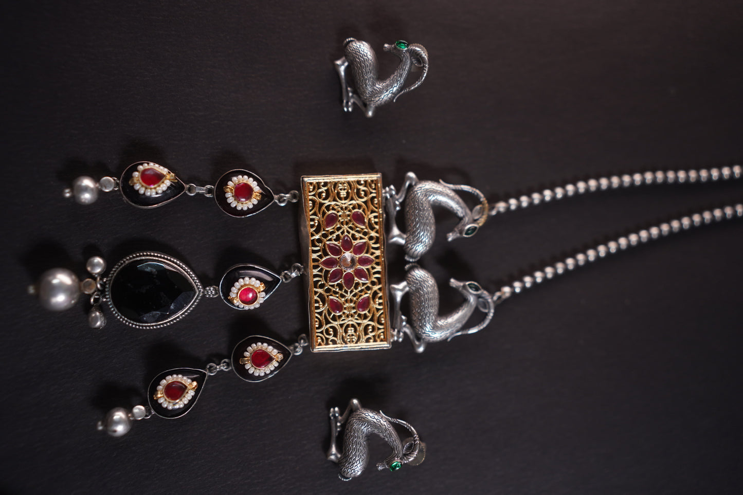 Gothica Hand of the Hart  Statement Necklace set Handmade with artistry Kundan work, enamel inlay.