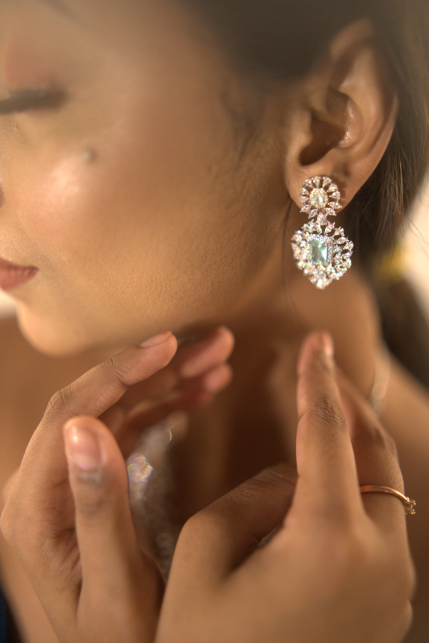 Gothica Ocean’s Whisper with Ocean Blue & White American Diamond Necklace Set in Rhodium Finish